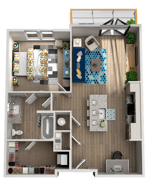Floor plan for 1 bed, 1 bath, 790 sqft